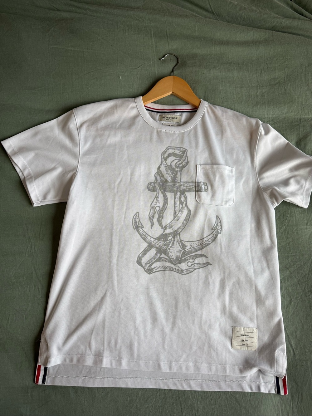 Thom Browne White Short-Sleeve Tee with Anchor Graphic